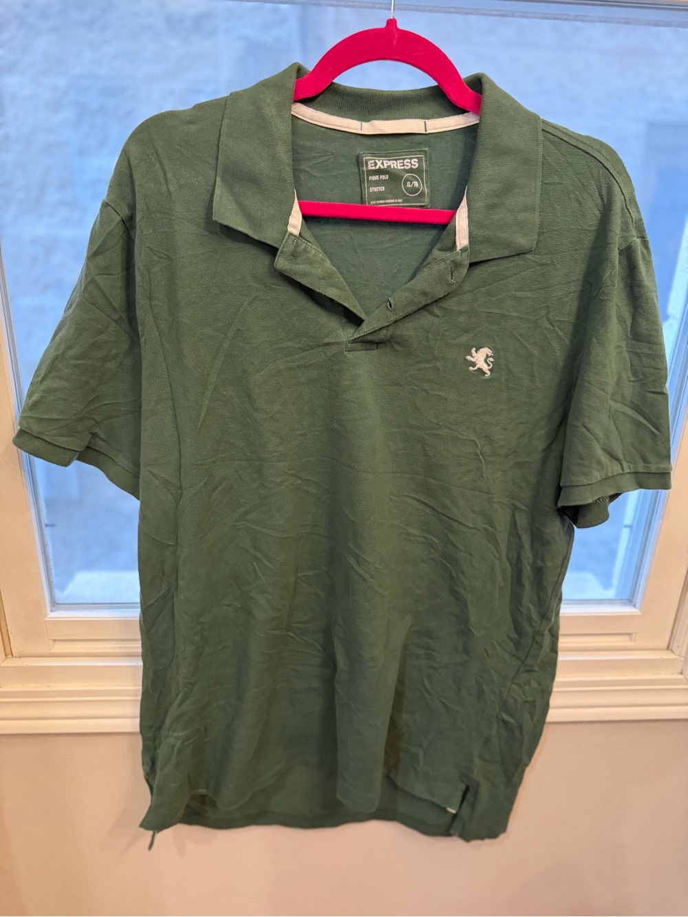 Express Men's Olive Green Polo with Contrasting Collar Trim